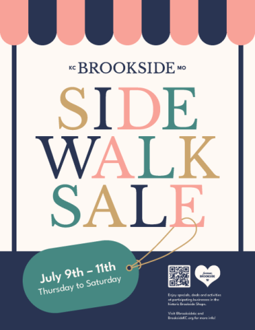 Shop the Brookside Sidewalk Sale July 9–11, 2026. Discover local businesses, great deals, unique finds, and dining.