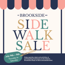 Shop the Brookside Sidewalk Sale July 9–11, 2026. Discover local businesses, great deals, unique finds, dining, and free paper shredding on July 11.